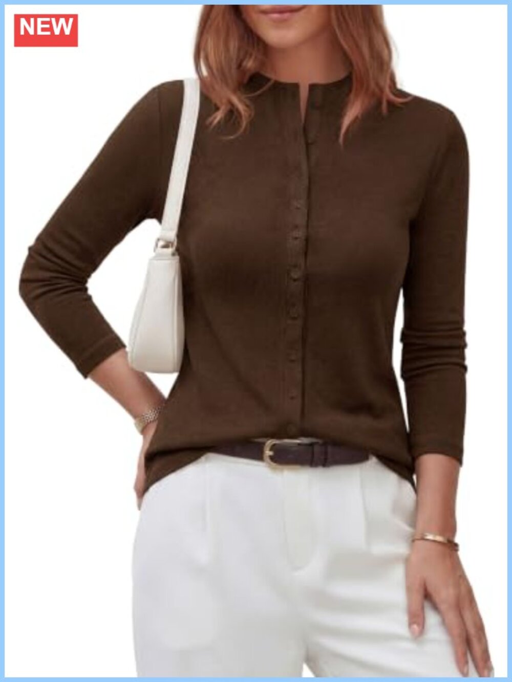 Womens Lightweight Ribbed Knit Button Down Cardigan Sweater Crew Neck